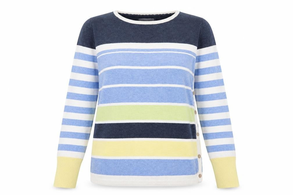 Beacan Cove Womens Blue Crew Neck Striped Cotton Pullover Jumper Size 12