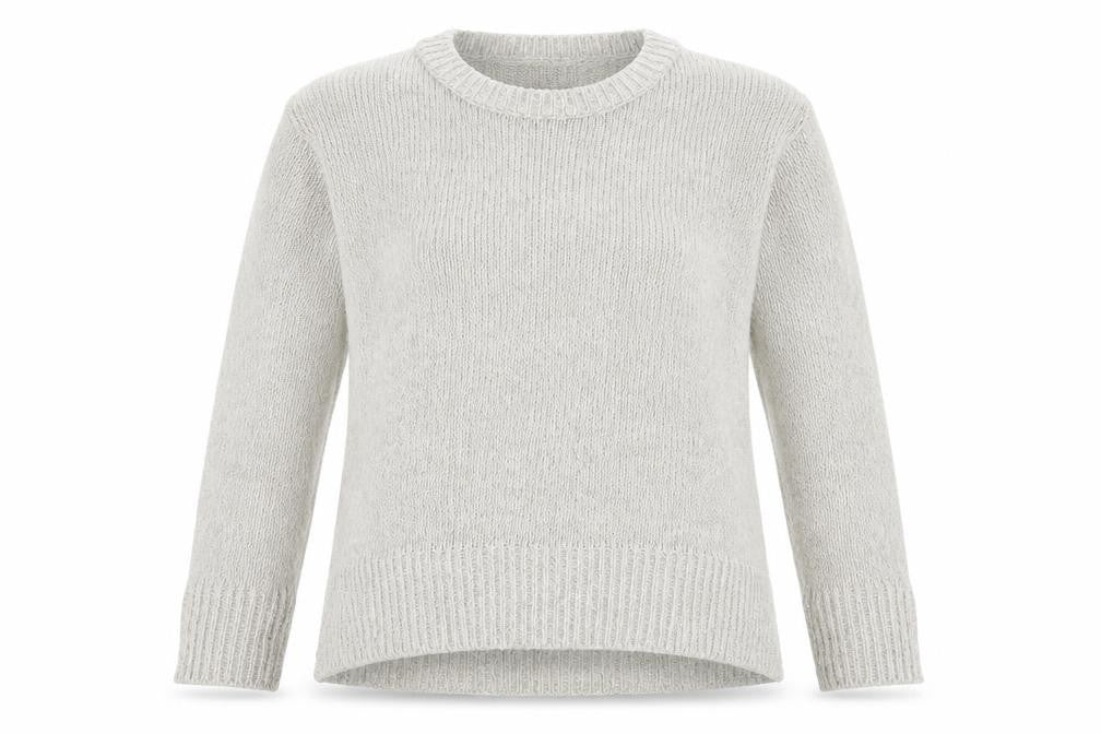 Front view of New Look women’s beige crew neck acrylic jumper, size S