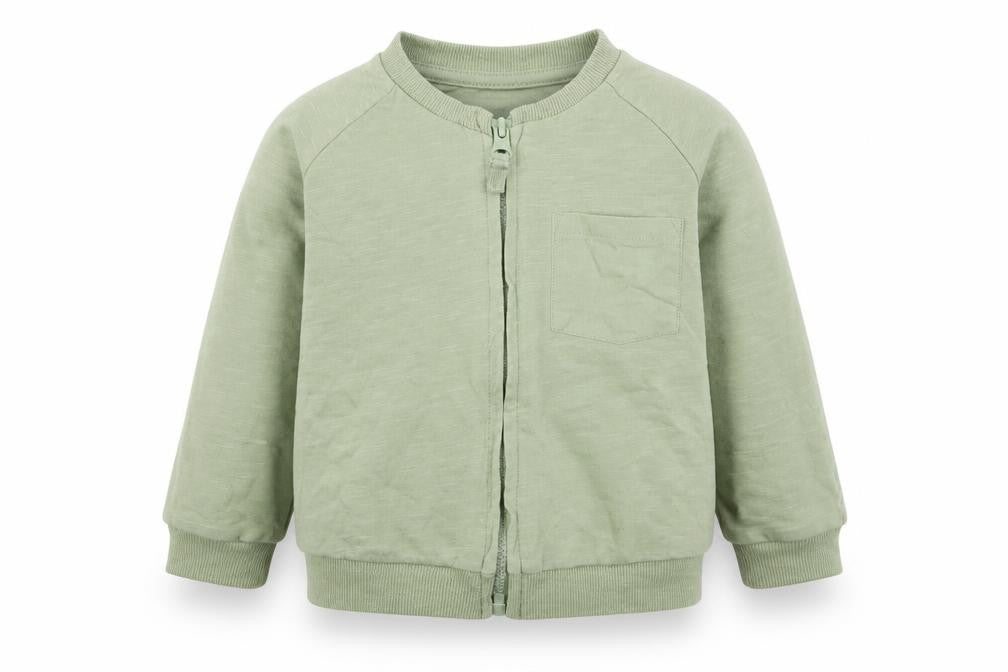 Front view of Matalan girls’ green jacket, size 9-12, months zip