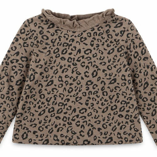 George Girls Brown Animal Print Cotton Basic Casual Size 2 Years Crew Neck Button
