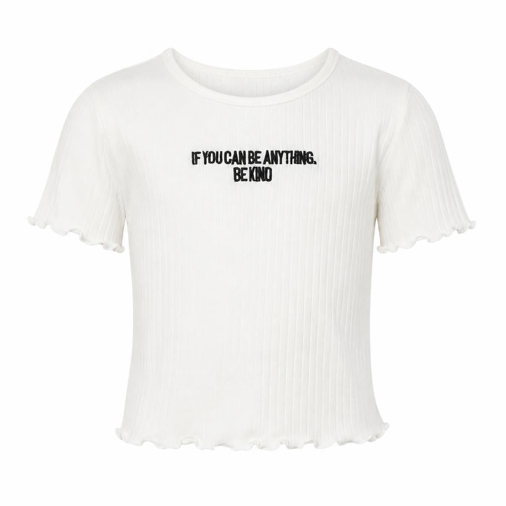 SheIn Girls White  Cotton Cropped T-Shirt Size 9 Years Crew Neck Pullover - if you can be anything be kind