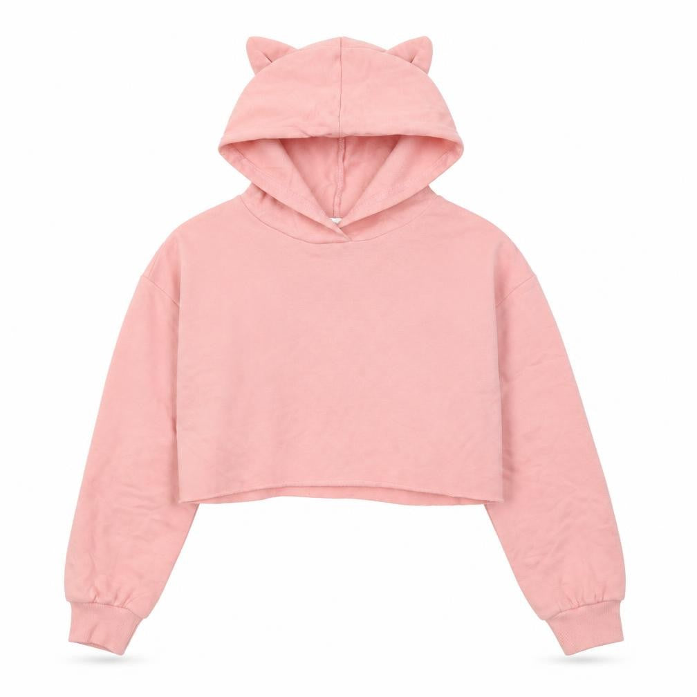 Front view of SHEIN girls’ pink cotton pullover hoodie, size 10, years pullover - cropped