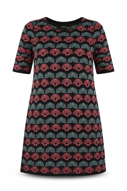 Front view of George women’s pink geometric viscose a-line, size UK 12, crew neck pullover