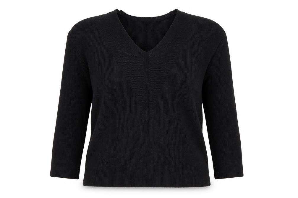 Front view of Tu women’s black round neck viscose jumper, size UK 8