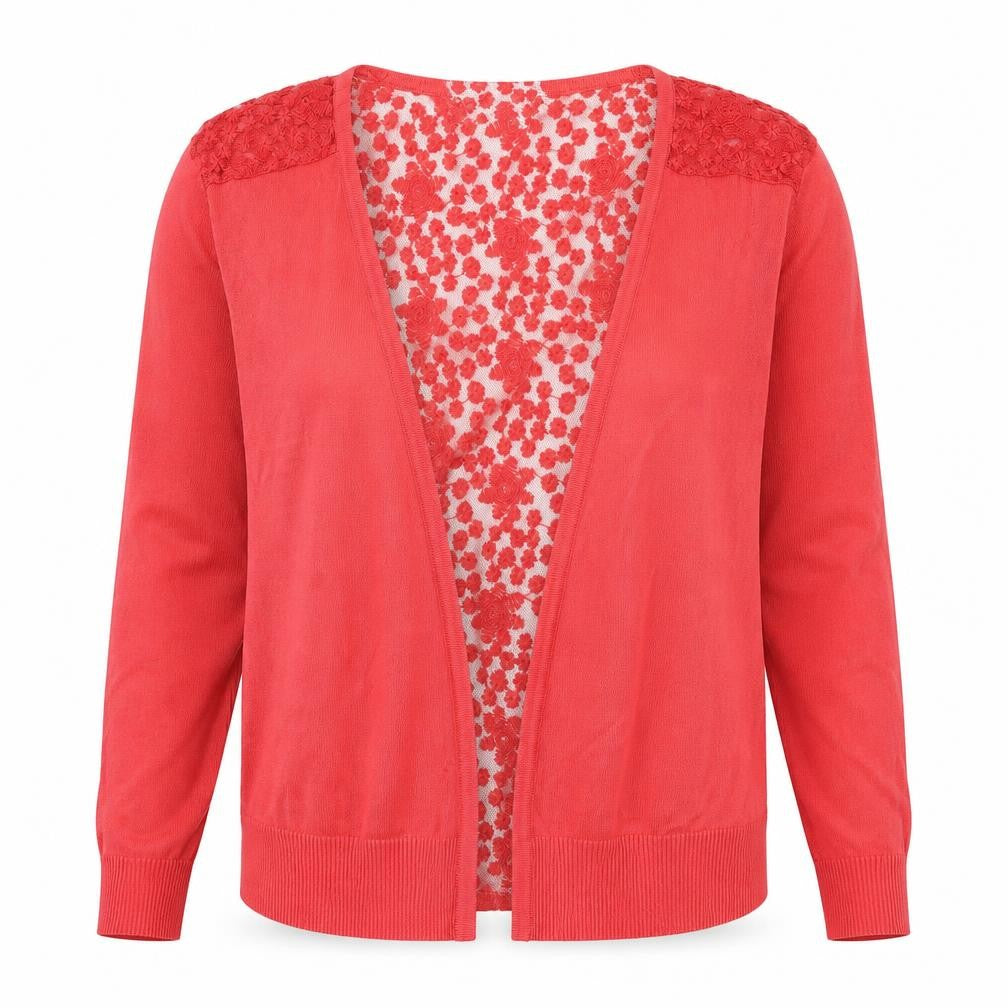 Autonomy Womens Red V-Neck Floral Polyester Cardigan Jumper Size L