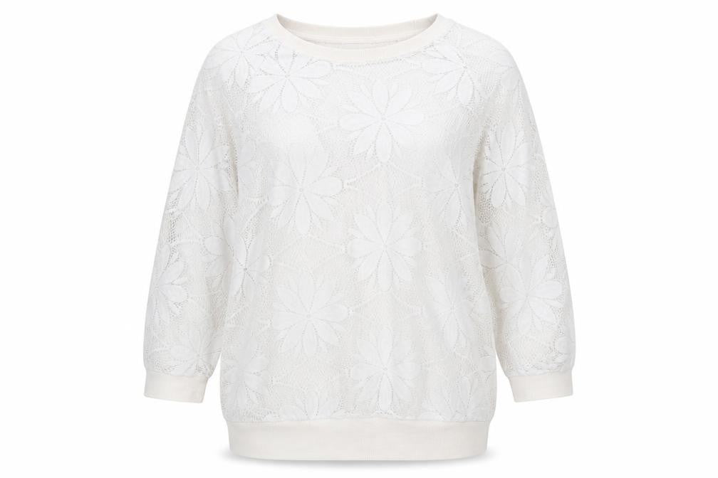 Front view of Atmosphere women’s white floral 100% polyester pullover sweatshirt, size UK 12