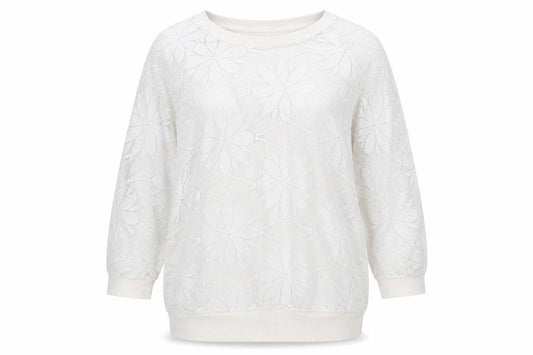 Front view of Atmosphere women’s white floral 100% polyester pullover sweatshirt, size UK 12