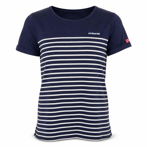 JoJo Maman Bébé Womens Blue Striped Cotton Basic T-Shirt Size M Round Neck