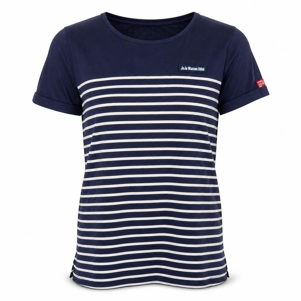 JoJo Maman Bébé Womens Blue Striped Cotton Basic T-Shirt Size M Round Neck
