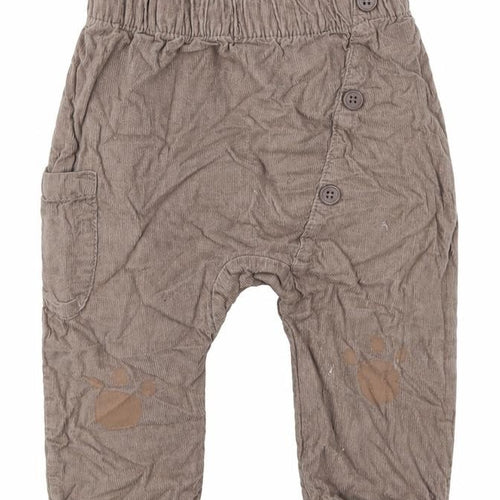 TU Boys Brown  Cotton Capri Trousers Size 6-9 Months   - Paw Prints