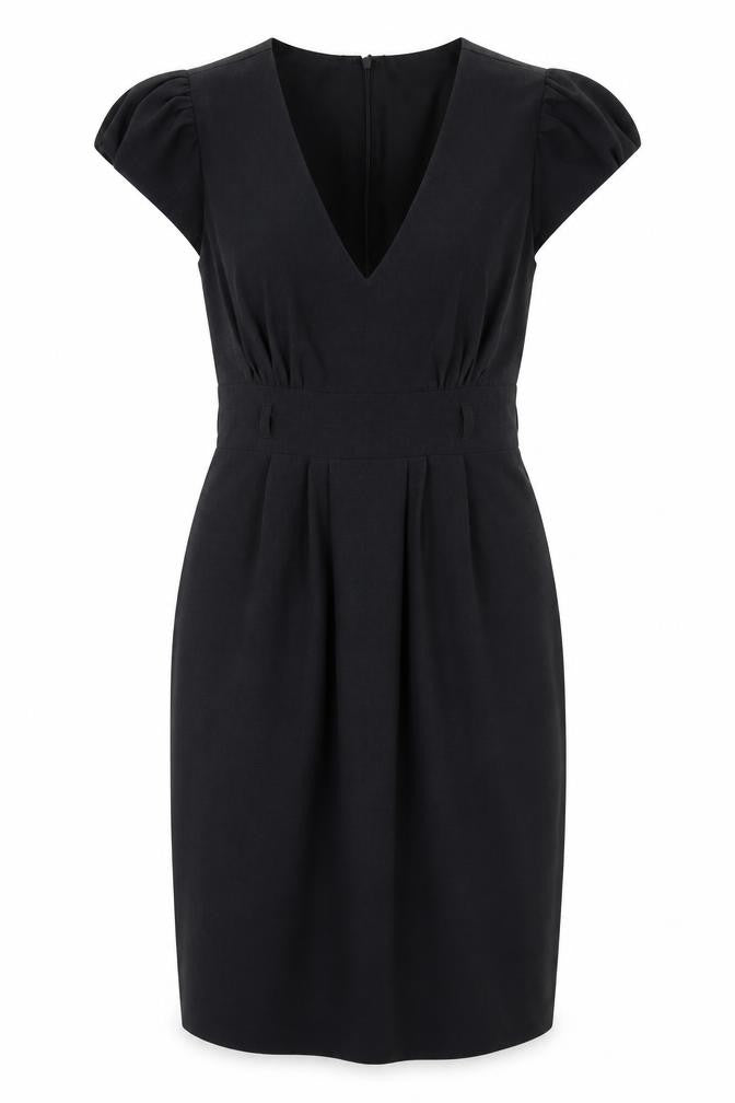Front view of Atmosphere women’s grey polyester a-line, size UK 8, v-neck zip