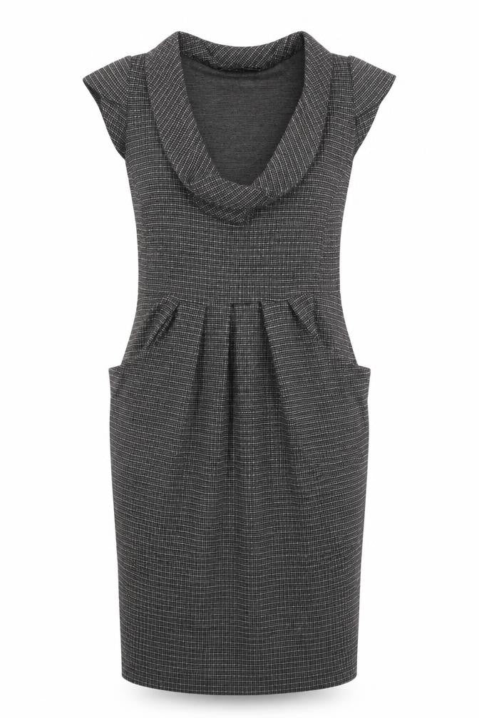 Front view of Atmosphere women’s grey check polyester bodycon, size UK 8, roll neck pullover