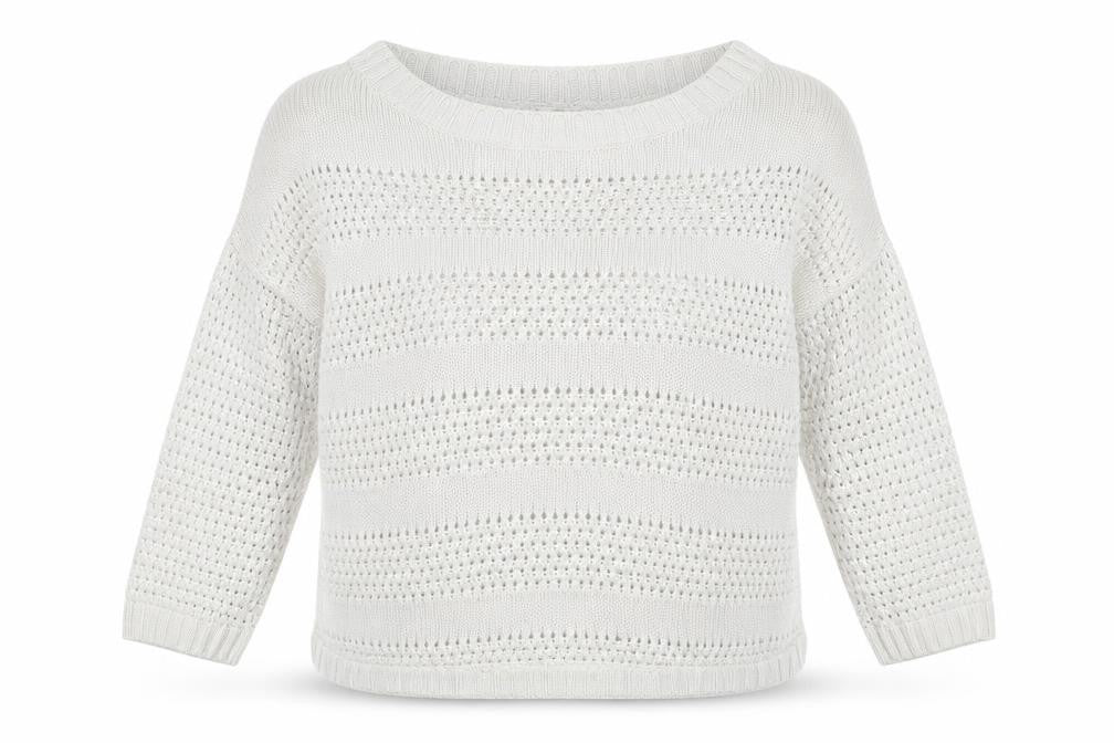 Front view of Gap women’s white round neck cotton jumper, size M
