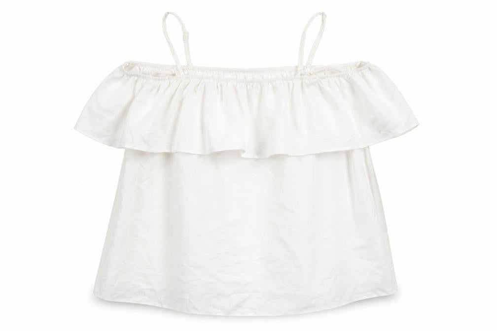 Front view of F&F women’s white viscose basic blouse, size UK 10, scoop neck