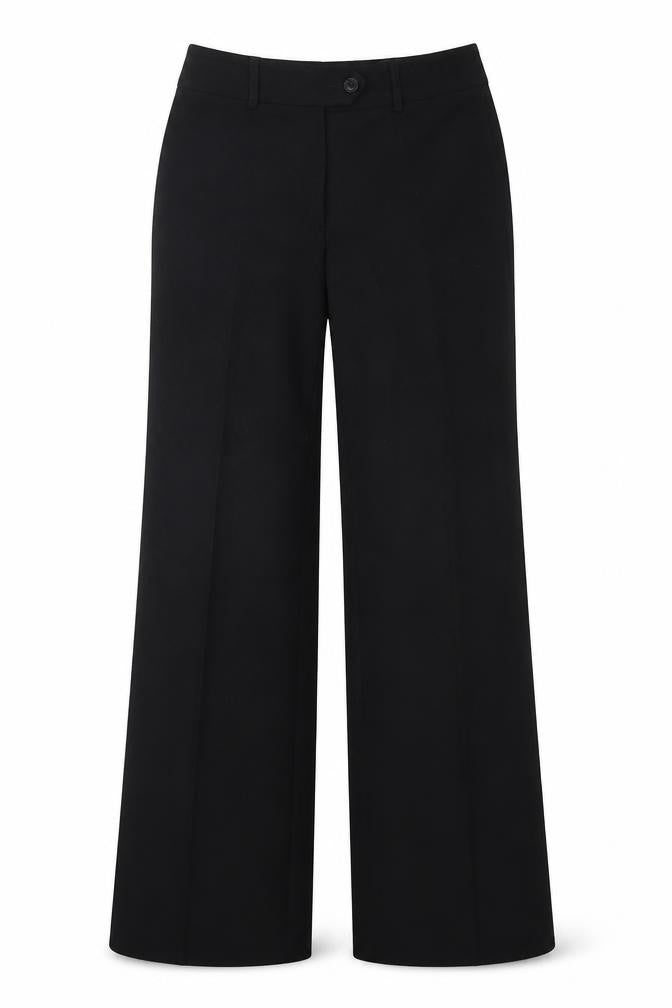 Front view of Robell women’s black polyester trousers, size UK 8, 31-inch leg regular