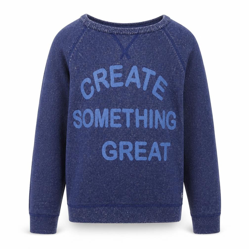 Front view of Okaidi boys’ blue cotton pullover sweatshirt, size 6, years pullover