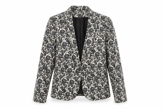 Front view of Topshop women’s multicoloured floral cotton jacket blazer, size UK 8