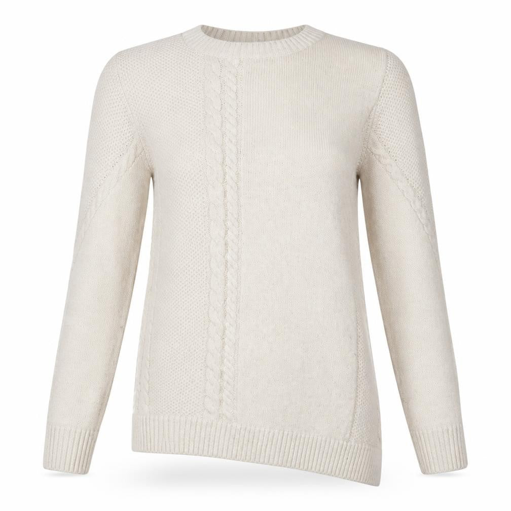Front view of Dorothy Perkins women’s beige round neck acrylic jumper, size UK 8