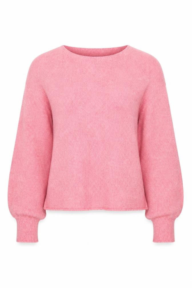 Front view of VILA women’s pink boat neck viscose jumper, size M
