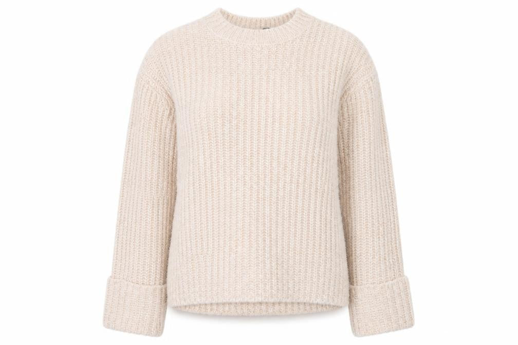 Front view of H&M women’s ivory high neck polyester jumper, size XS, - `