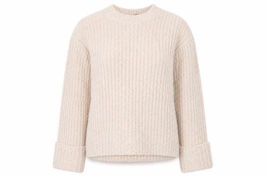 Front view of H&M women’s ivory high neck polyester jumper, size XS, - `