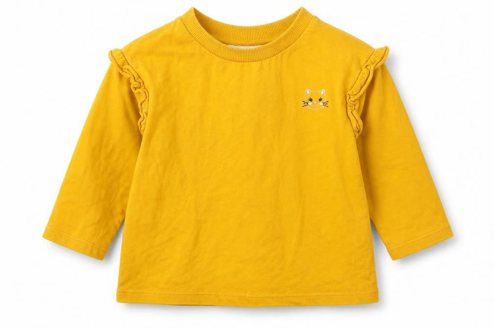 Front view of Angel Yellow Cotton Basic T-Shirt, size 12-18, Months Round Neck Pullover