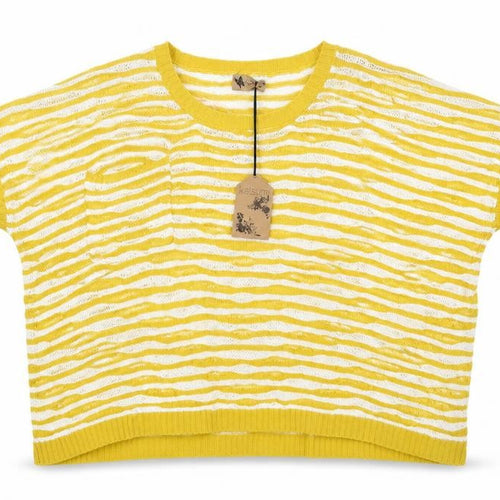 Katsumi Womens Yellow Crew Neck Striped Acrylic Pullover Jumper Size M