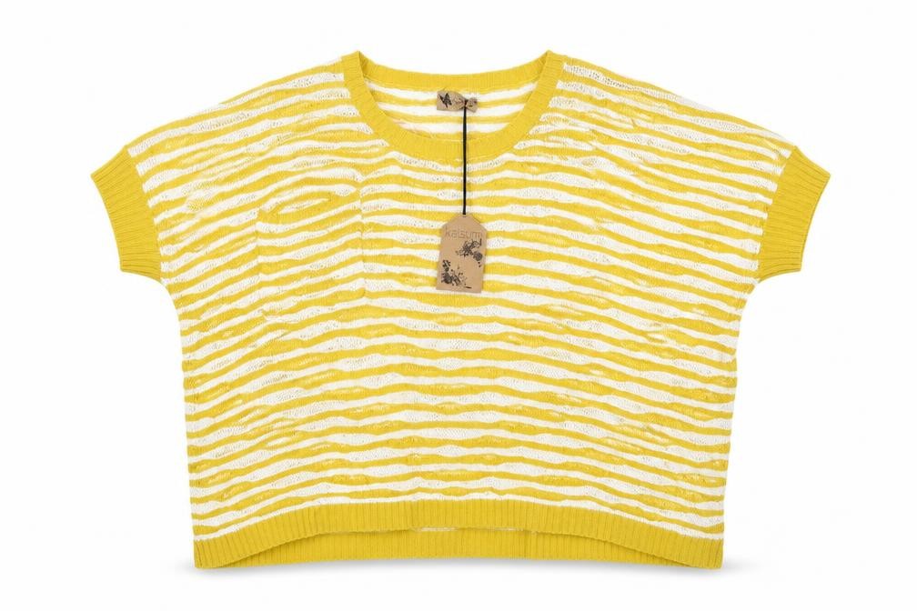 Katsumi Womens Yellow Crew Neck Striped Acrylic Pullover Jumper Size M