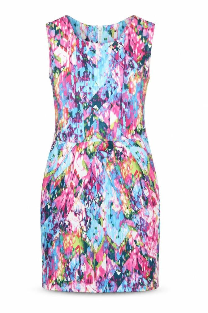Internacionale Womens Multicoloured Geometric Polyester Pencil Dress  Size S  Scoop Neck Zip