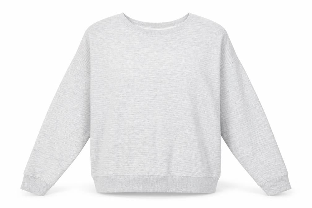 Front view of New Look women’s grey striped polyacrylate fibre pullover sweatshirt, size UK 14, pullover