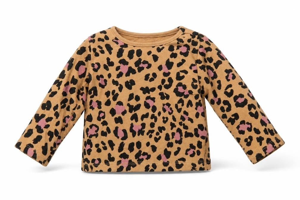 George Baby Brown Animal Print Cotton Basic T-Shirt Size 6-9 Months Crew Neck Pullover
