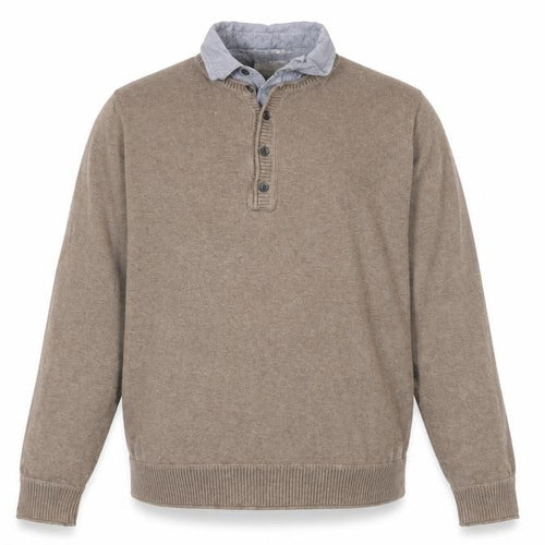 Marks and Spencer Mens Beige Collared  Cotton Henley Jumper Size M