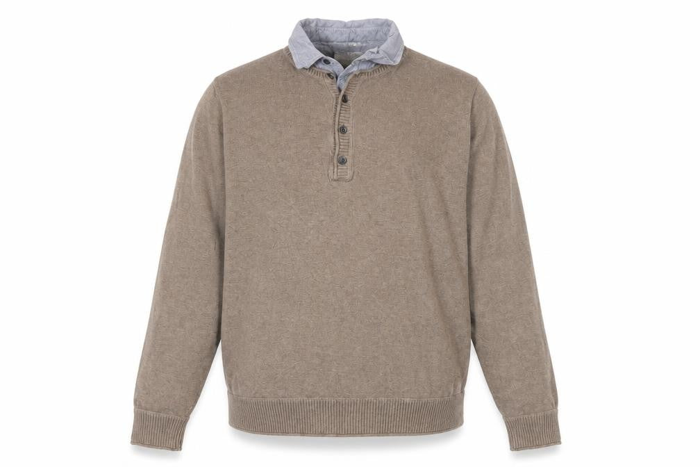 Marks and Spencer Mens Beige Collared  Cotton Henley Jumper Size M