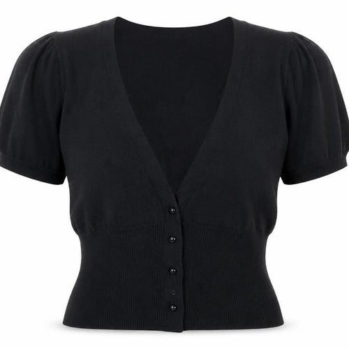 Editions Womens Black V-Neck  Cotton Cardigan Jumper Size 14