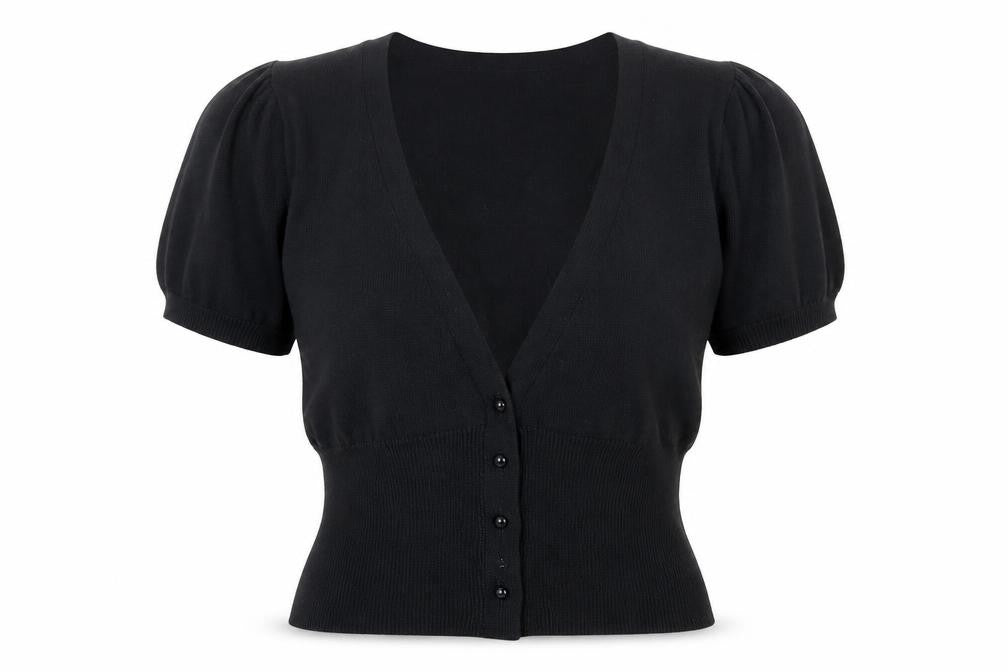 Editions Womens Black V-Neck  Cotton Cardigan Jumper Size 14