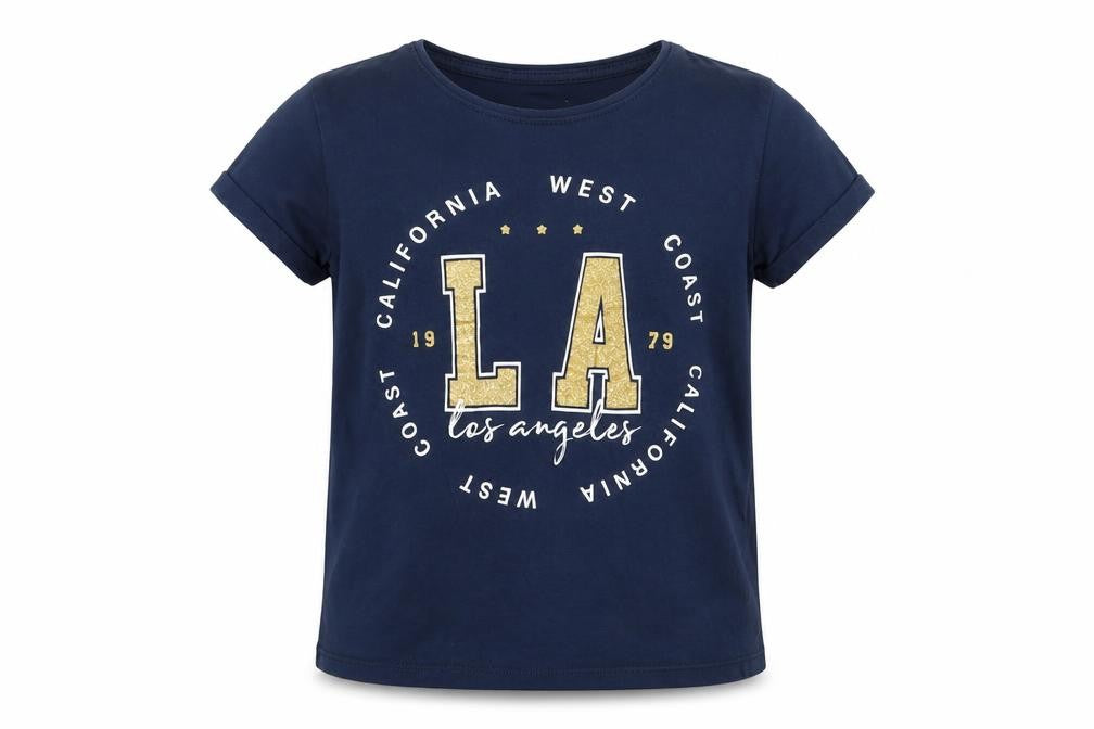 Primark Girls Blue  Cotton Pullover T-Shirt Size 8-9 Years Crew Neck Pullover - L.A.