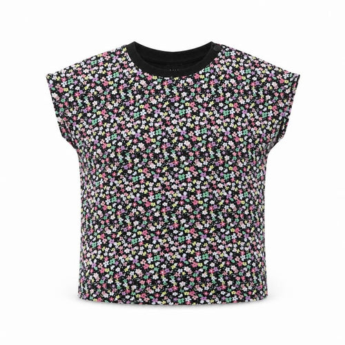 Marks and Spencer Girls Black Floral Cotton Basic T-Shirt Size 5-6 Years Crew Neck Pullover