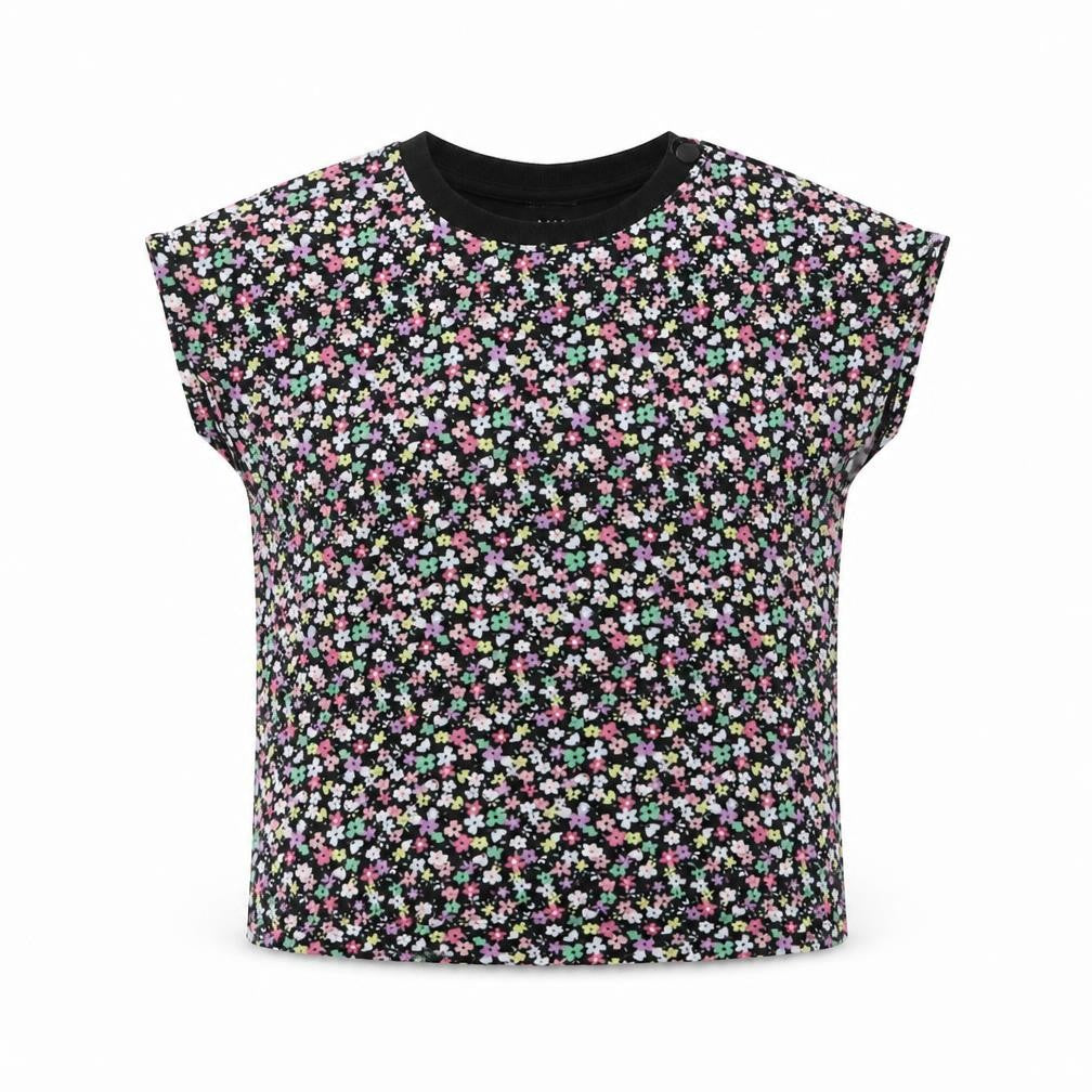Marks and Spencer Girls Black Floral Cotton Basic T-Shirt Size 5-6 Years Crew Neck Pullover