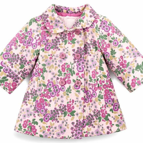 Gap Girls Pink Floral  Overcoat Coat Size 3-6 Months   Button