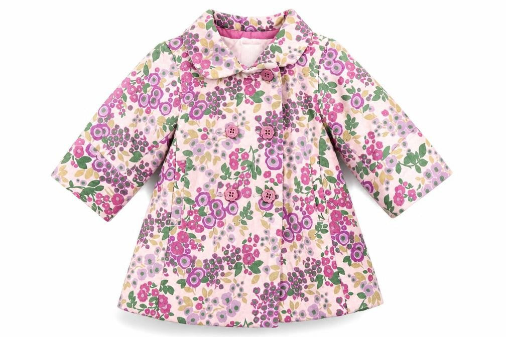 Gap Girls Pink Floral  Overcoat Coat Size 3-6 Months   Button