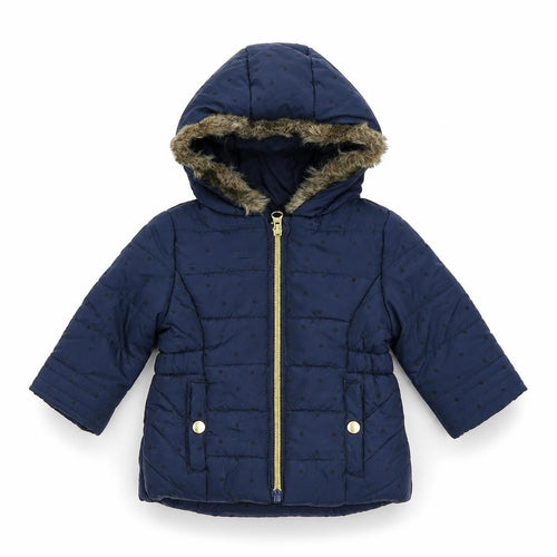F&F Girls Blue Polka Dot  Parka Coat Size 3-6 Months   Zip