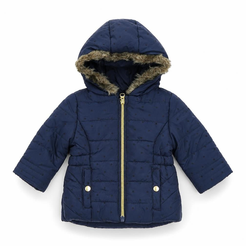 F&F Girls Blue Polka Dot  Parka Coat Size 3-6 Months   Zip