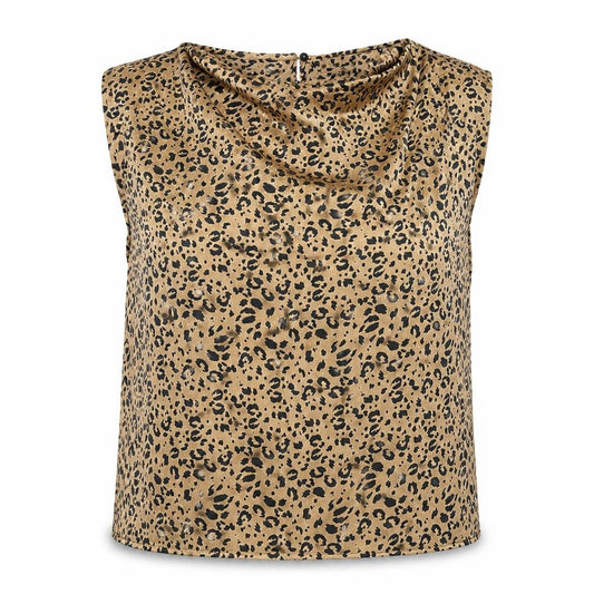 Front view of Primark women’s brown animal print polyester basic blouse, size UK 8, round neck