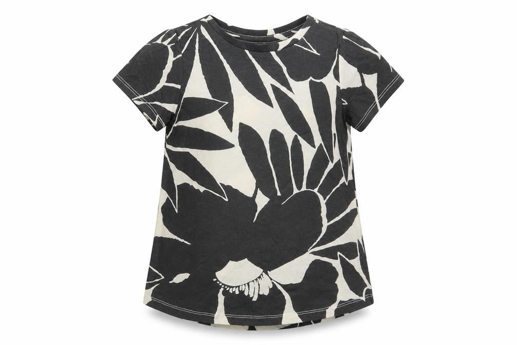 Gap Girls Grey Floral 100% Cotton Basic T-Shirt Size 5 Years Round Neck