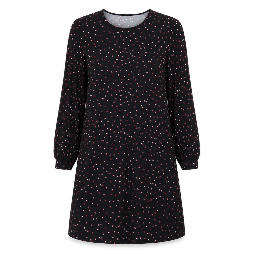 Mango Womens Black Polka Dot Polyester A-Line  Size M  Round Neck