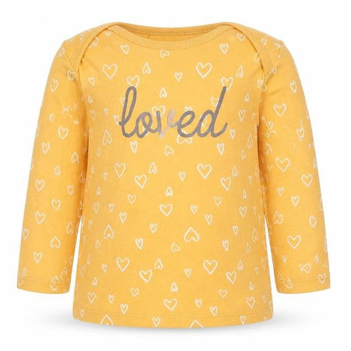F&F Girls Yellow Spotted 100% Cotton Jersey T-Shirt Size 9-12 Months Round Neck Pullover - Hearts, Loved
