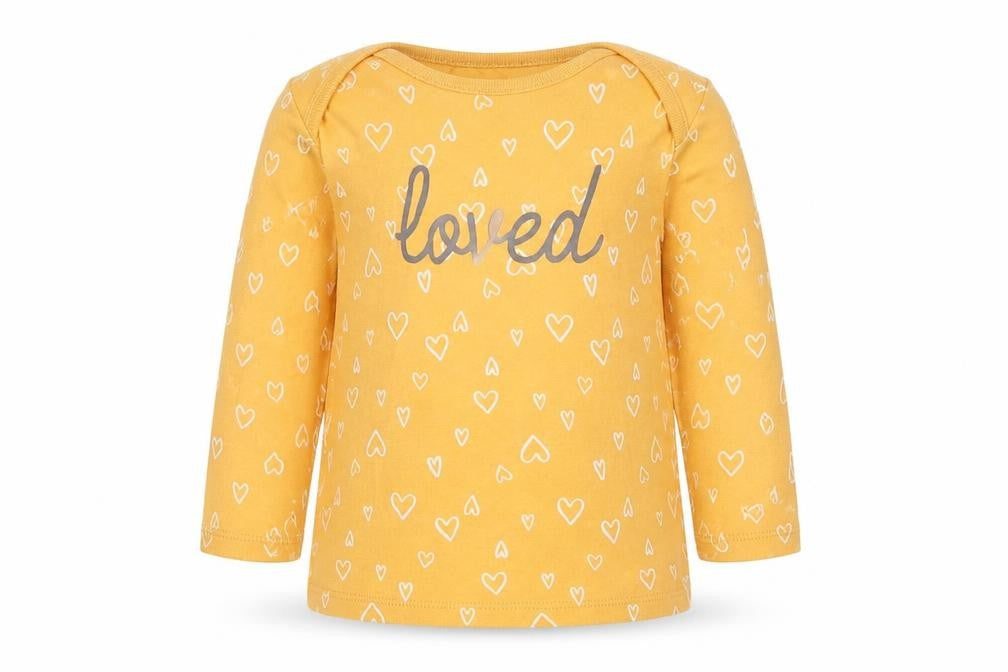 F&F Girls Yellow Spotted 100% Cotton Jersey T-Shirt Size 9-12 Months Round Neck Pullover - Hearts, Loved