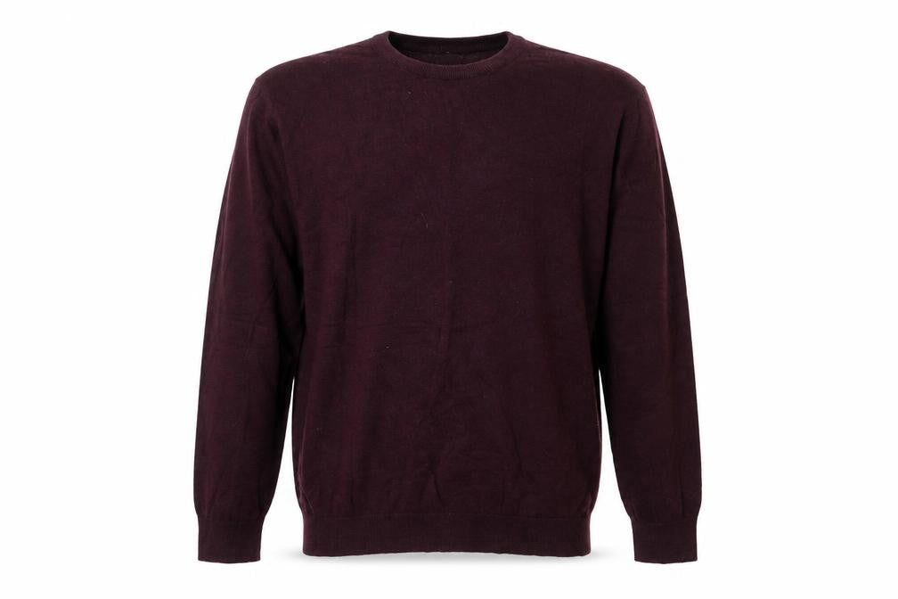 Front view of Matalan men’s purple round neck cotton jumper, size XL