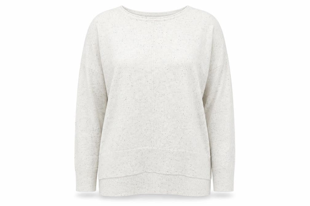 Front view of Atmosphere women’s beige round neck viscose jumper, size UK 18
