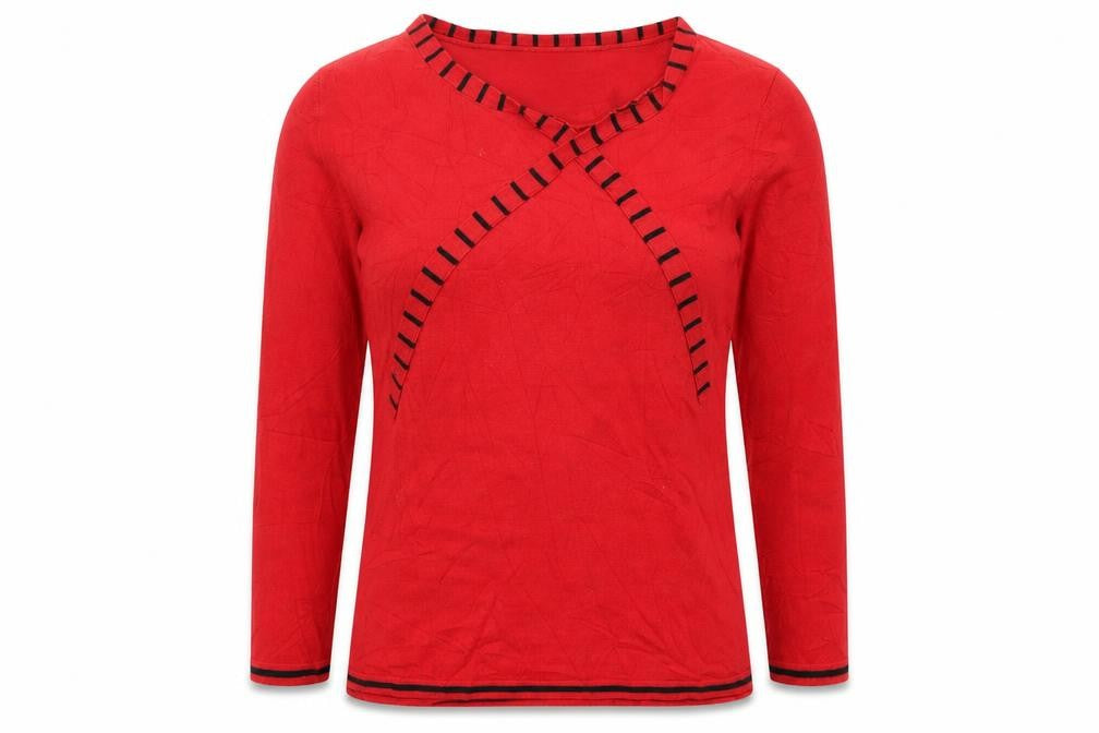 Front view of Just Elegance women’s red round neck viscose jumper, size M